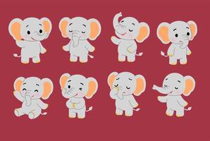 Collection of Cute Cartoon Elephants with Various Poses and Emotions vector