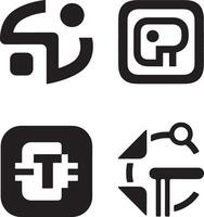 Abstract black and white technology icons set for digital design vector