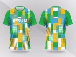 abstract blue green and yellow background and pattern for sport jersey design and mockup. front and back view template vector