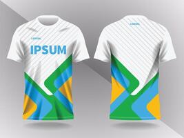 blue green white yellow abstract background and pattern for sport jersey design and mockup. front and back view template vector