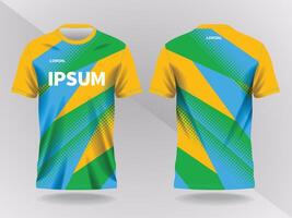 blue green and yellow abstract background and pattern for sport jersey design and mockup. front and back view template vector
