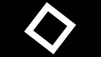 Rotating square transforming into diamond on black background. Motion video