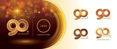Set of 90th Anniversary logotype design, Ninety years Anniversary Celebrating Logo. Abstract Infinity Round number 90, Infinity loop logo, Gold Infinity multiple Rounded line vector