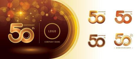 Set of 50th Anniversary logotype design, Fifty years Anniversary Celebrating Logo. Abstract Infinity Round number 50, Infinity loop logo, Gold Infinity multiple Rounded line vector
