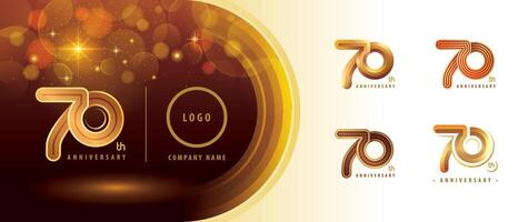 Set of 70th Anniversary logotype design, Seventy years Anniversary Celebrating Logo. Abstract Infinity Round number 70, Infinity loop logo, Gold Infinity multiple Rounded line vector