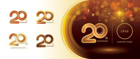 Set of 20th Anniversary logotype design, Twenty years Anniversary Celebrating Logo. Abstract Infinity Round number 20, Infinity loop logo, Gold Infinity multiple Rounded line vector