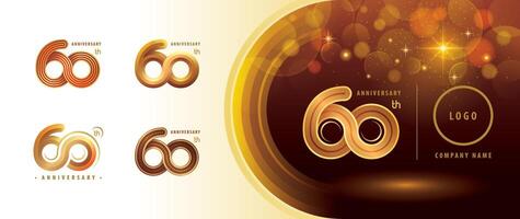 Set of 60th Anniversary logotype design, Sixty years Anniversary Celebrating Logo. Abstract Infinity Round number 60, Infinity loop logo, Gold Infinity multiple Rounded line vector