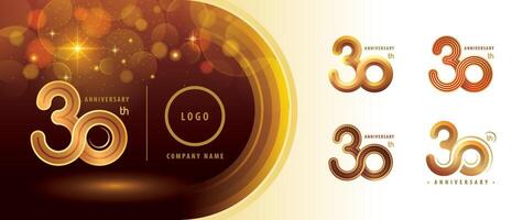 Set of 30th Anniversary logotype design, Thirty years Anniversary Celebrating Logo. Abstract Infinity Round number 30, Infinity loop logo, Gold Infinity multiple Rounded line vector