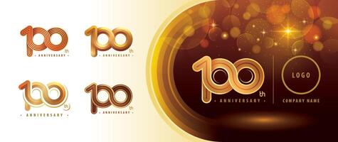 Set of 100th Anniversary logotype design, Hundred years Anniversary Celebrating Logo. Abstract Infinity Round number 100, Infinity loop logo, Gold Infinity multiple Rounded line vector