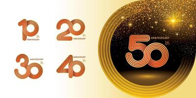 Set of 10 to 50 years Anniversary logo design, Celebrating Logo. Abstract Infinity Rounded lines number 10, 20, 30 ,40, 50 year Infinity loop logo, Gold Infinity multiple Round linear vector