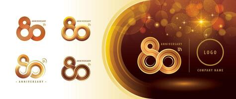 Set of 80th Anniversary logotype design, Eighty years Anniversary Celebrating Logo. Abstract Infinity Round number 80, Infinity loop logo, Gold Infinity multiple Rounded line vector