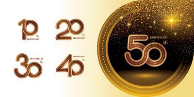 Set of 10 to 50 years Anniversary logo design, Celebrating Logo. Abstract Infinity Rounded Lines and Dots number 10, 20, 30 ,40, 50 year Infinity loop logo, Gold Infinity multiple Round line vector
