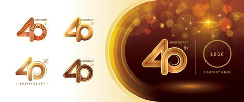 Set of 40th Anniversary logotype design, Forty years Anniversary Celebrating Logo. Abstract Infinity Round number 40, Infinity loop logo, Gold Infinity multiple Rounded line vector