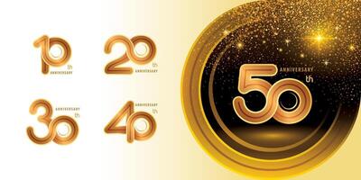 Set of 10 to 50 years Anniversary logo design, Celebrating Logo. Abstract Infinity Rounded Inline number 10, 20, 30 ,40, 50 year Infinity loop logo, Gold Infinity multiple Round line vector