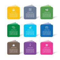 infographics 9 data paper book template. Illustration business abstract background. vector