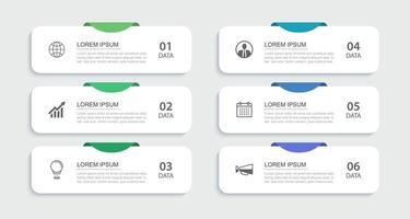 infographic 6 data rectangle tab index template. Illustration business abstract background. vector