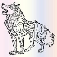 A wolf coloring page with a black and white background vector
