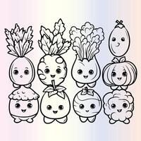 A coloring page with cartoon vegetables vector