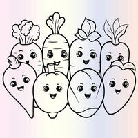 A coloring page with vegetables and fruits vector