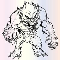 A werewolf coloring page with a werewolf in the background vector