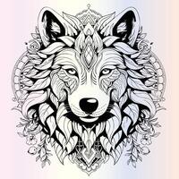 A wolf head with ornate patterns on a colorful background vector
