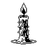 pixel art candle with flame retro black and white digital illustration, vintage computer graphics vector