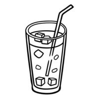 illustration of iced drink with straw and ice cubes simple line art of refreshing beverage in glass vector