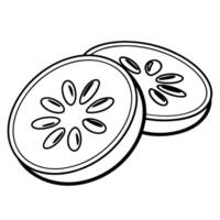 Outline drawing of two cucumber slices, seed patterns in circular shape vector