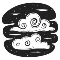 abstract swirl clouds with stars, night sky illustration whimsical pattern, dreamy atmosphere vector