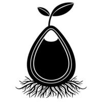 Seedling with leaves and roots in black and white illustration, growth and nature theme vector