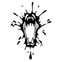 fierce growling mouth in black paint splash abstract artistic design, digital graphic element vector