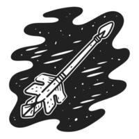 monochrome vintage arrow design with feather details hand drawn style, black ink effect on abstract background vector