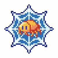 Pixel art spider inspired by retro 8 bit games with a star shaped web background vector