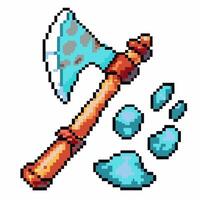 Pixel art blue battle axe with ice shards and unique patterns vector