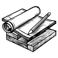 Architectural blueprint with pencil on wooden blocks design process, creative planning, drafting concept vector