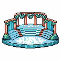 Pixel art stage arena with stairs and leafy columns in digital retro vector