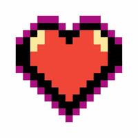 Pixelated heart symbol in retro 8 bit style, vibrant red and black pixels, digital love icon vector