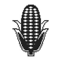 Pixelated ear of corn retro 8 bit digital corn design in black and white vector