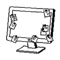 pixel art computer monitor with sticky notes retro digital workspace, nostalgia tech, vintage screen design vector
