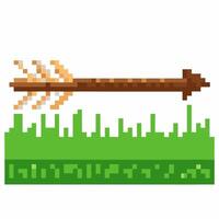 Pixelated arrow flying over green field in retro game vector