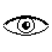 Pixelated eye symbol with retro design element, black and white pattern vector