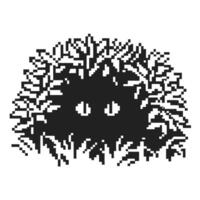 Pixelated hedgehog illustration with abstract leaves, black and white minimalist design vector