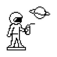 pixel astronaut exploring space with planet retro digital art, 8 bit vector