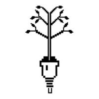 Pixel art light bulb growing into a branching tree design, symbolizing innovation vector
