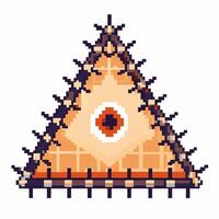 Pixel art triangle with central eye and intricate geometric patterns vector