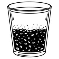 Glass filled with black sesame seeds hand drawn illustration, simple line art design vector