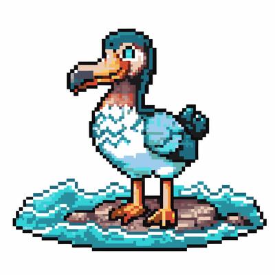 Pixel art duck standing on water with ripple effect