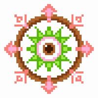 colorful geometric mandala pixel art with floral patterns and symmetrical design vector