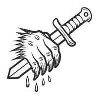 beast claw grasping sword, droplets falling monochrome emblem of power, strength, fantasy fight, medieval symbol vector