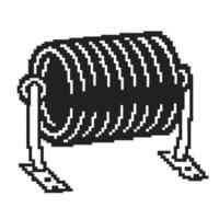 Pixelated inductor icon in black and white, retro circuit component representation vector